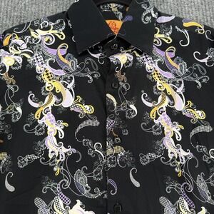 R Lewis Mens Paisley Button Up Shirt Black Purple Yellow Medium‎
